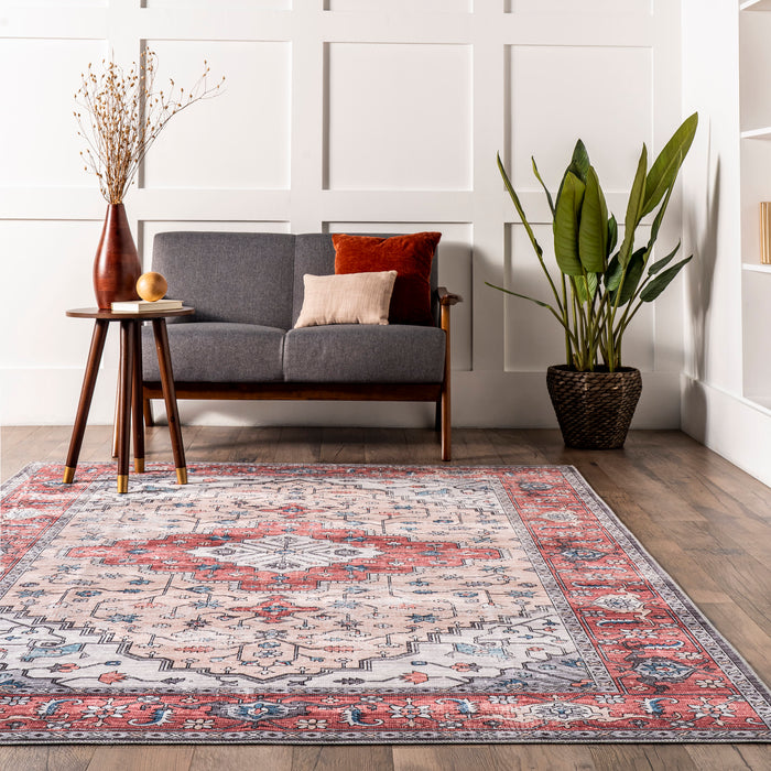 Washable Vintage Medallion Area Rug 90x150 cm Brick