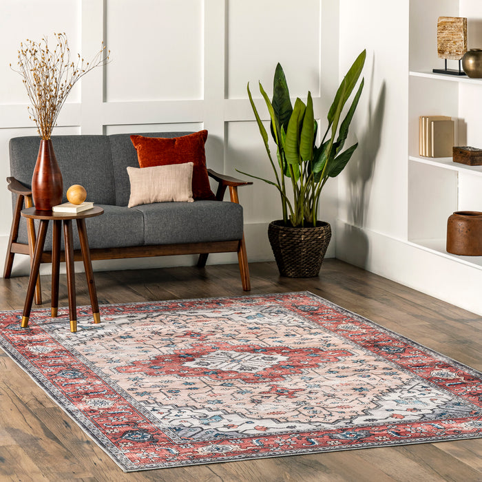 Washable Vintage Medallion Rug 120x180 cm Brick