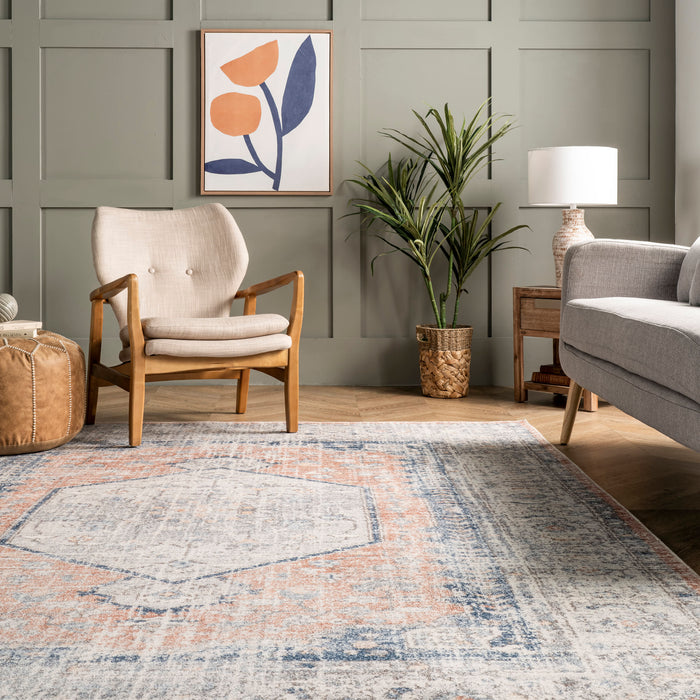 Washable Vintage Medallion Rug in Peach 120x180 cm