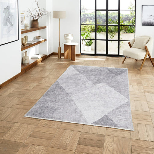 Washable Whisper H1065 Modern Abstract Textured Soft-Touch Printed Polyester Flatweave Grey Rug