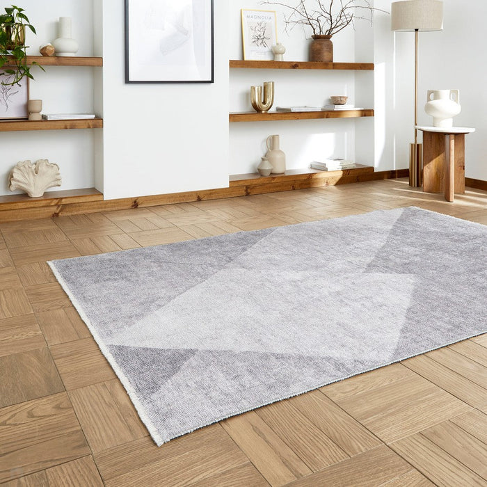 Washable Whisper H1065 Modern Abstract Textured Soft-Touch Printed Polyester Flatweave Grey Rug