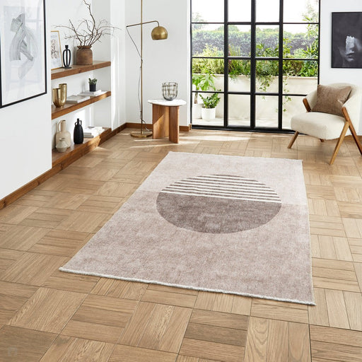 Washable Whisper H1067 Modern Abstract Textured Soft-Touch Printed Polyester Flatweave Beige Rug