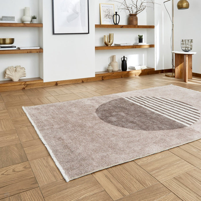 Washable Whisper H1067 Modern Abstract Textured Soft-Touch Printed Polyester Flatweave Beige Rug