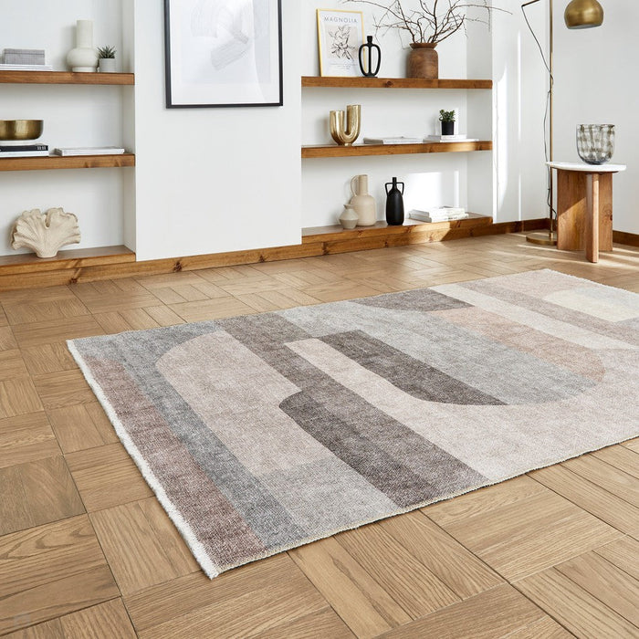 Washable Whisper H1068 Modern Abstract Textured Soft-Touch Printed Polyester Flatweave Beige Rug