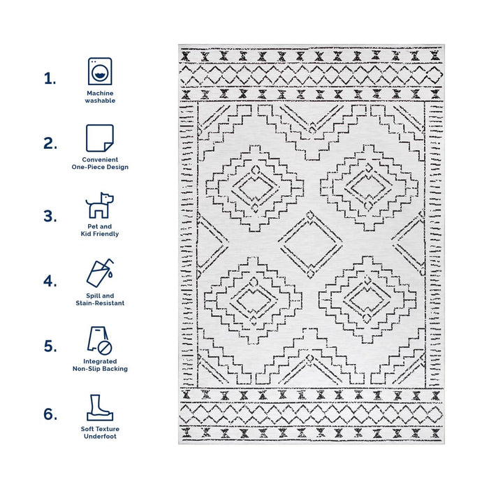 Washable White Moroccan Area Rug for Home Décor