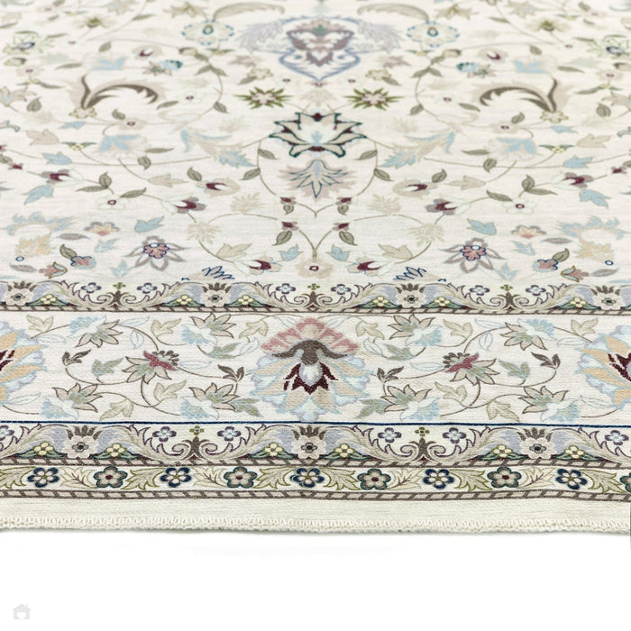 Washable Windsor Traditional Floral Border Flatweave Natural Rug