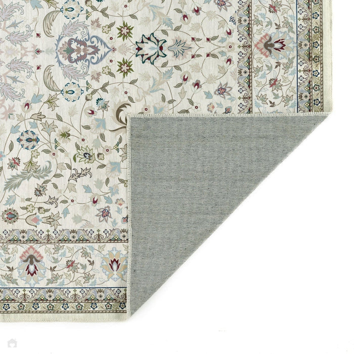 Washable Windsor Traditional Floral Border Flatweave Natural Rug