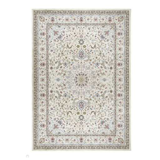 Washable Windsor Traditional Floral Border Flatweave Natural Rug