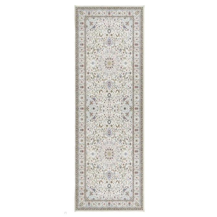 Washable Windsor Traditional Floral Border Flatweave Natural Runner