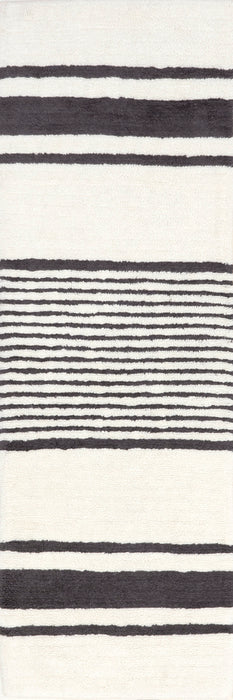 Washable Wool Striped Area Rug in Ivory Color