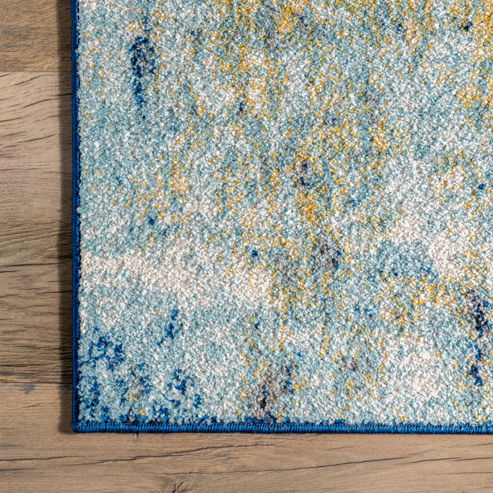 Waterfall Area Rug in Blue Tones and Teal Border