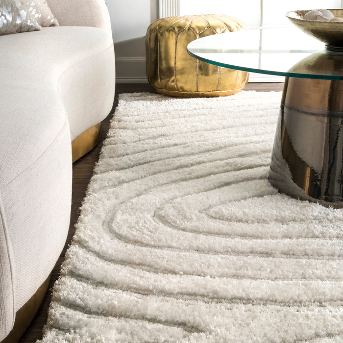 Waves Shag Area Rug Off White 120cm