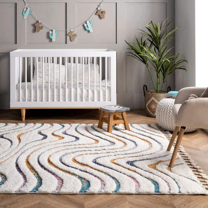 Wavy Shag Area Rug 120x180 cm Ivory