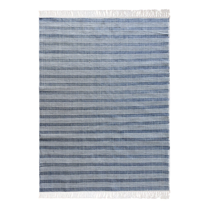 Wayne Hand-Woven PET Striped Area Rug in Blue and Ivory