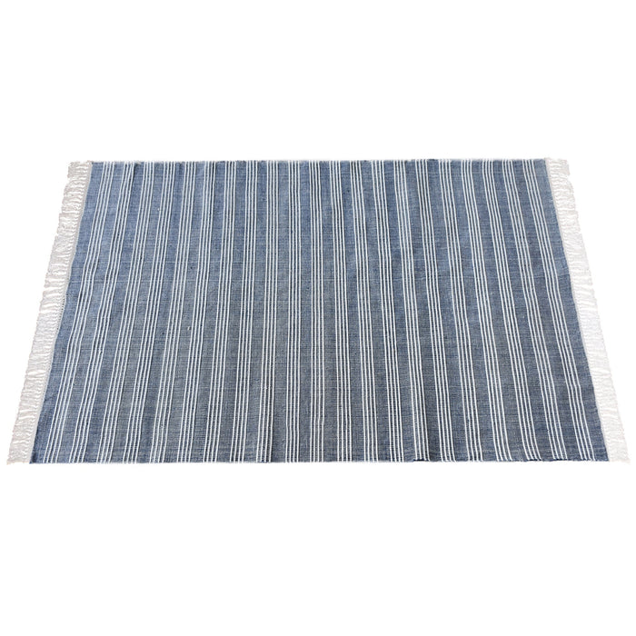 Wayne Hand-Woven PET Striped Area Rug in Blue and Ivory