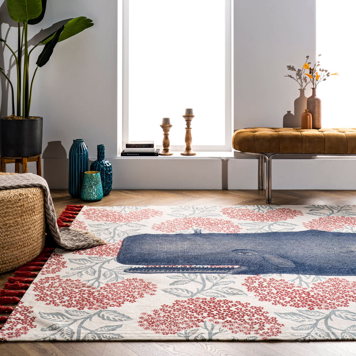 Whale Pattern Cotton Area Rug Multicolor 60x90 cm