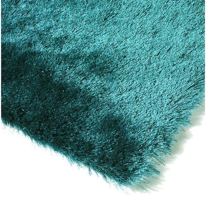 Whisper Super-Soft Fine Yarn Silky Shimmer Polyester Plain Shaggy Dark Teal Rug