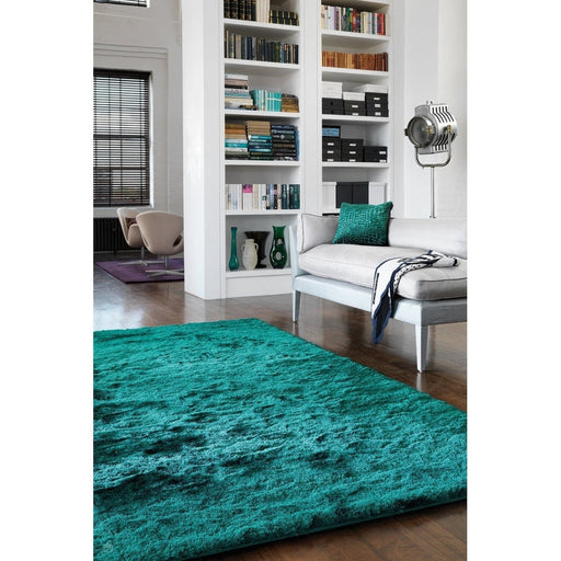 Whisper Super-Soft Fine Yarn Silky Shimmer Polyester Plain Shaggy Dark Teal Rug