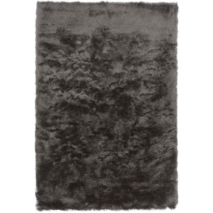 Whisper Super-Soft Fine Yarn Silky Shimmer Polyester Plain Shaggy Graphite Rug