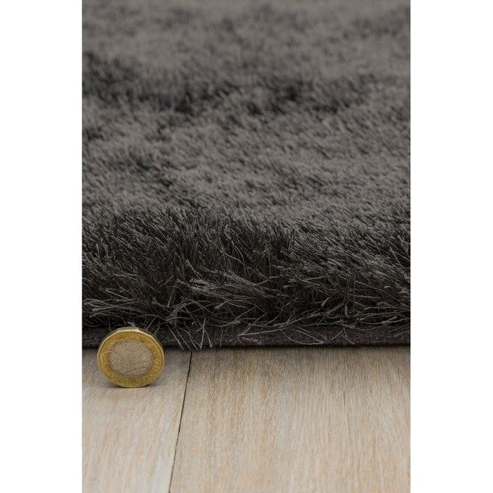 Whisper Super-Soft Fine Yarn Silky Shimmer Polyester Plain Shaggy Graphite Rug