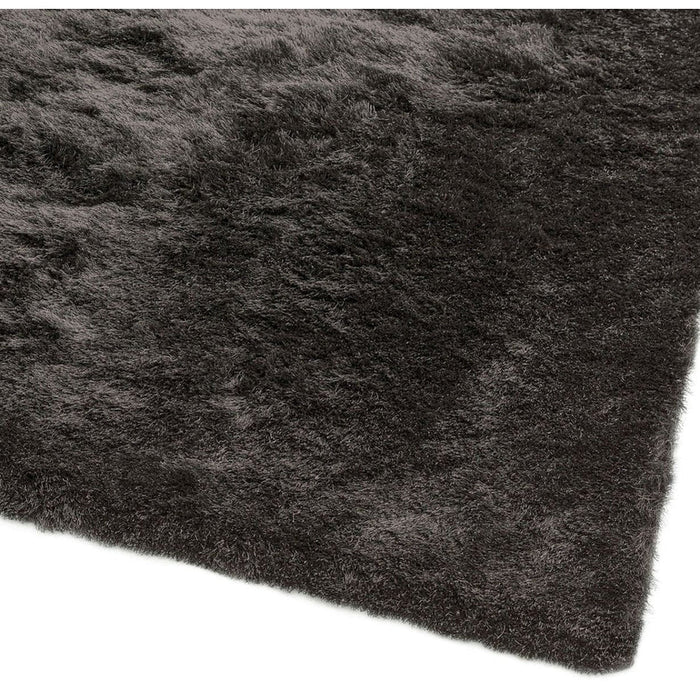 Whisper Super-Soft Fine Yarn Silky Shimmer Polyester Plain Shaggy Graphite Rug