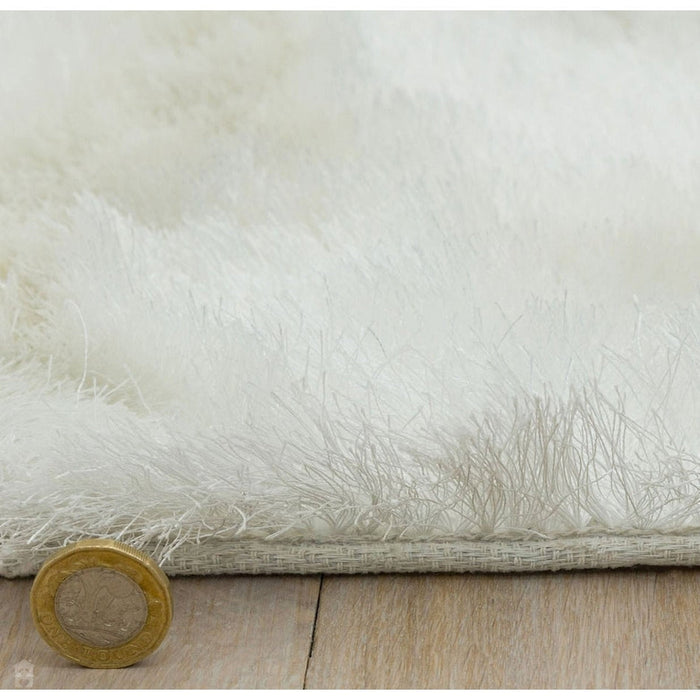 Whisper Super-Soft Fine Yarn Silky Shimmer Polyester Plain Shaggy Ivory Rug