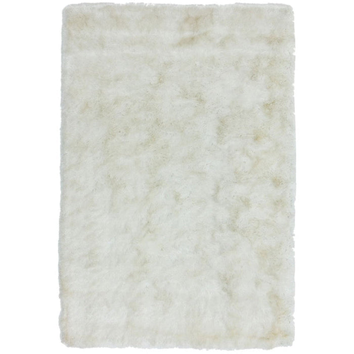 Whisper Super-Soft Fine Yarn Silky Shimmer Polyester Plain Shaggy Ivory Rug