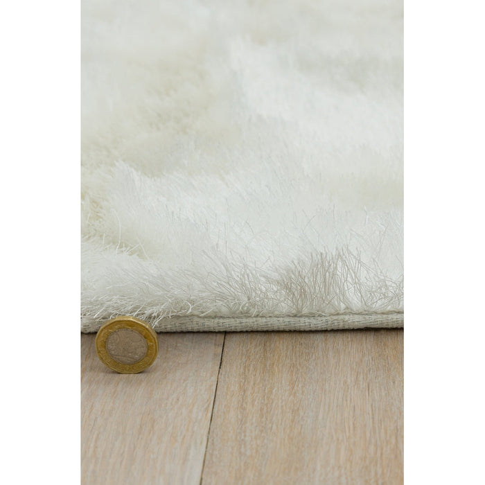 Whisper Super-Soft Fine Yarn Silky Shimmer Polyester Plain Shaggy Ivory Rug