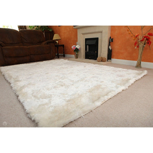 Whisper Super-Soft Fine Yarn Silky Shimmer Polyester Plain Shaggy Ivory Rug