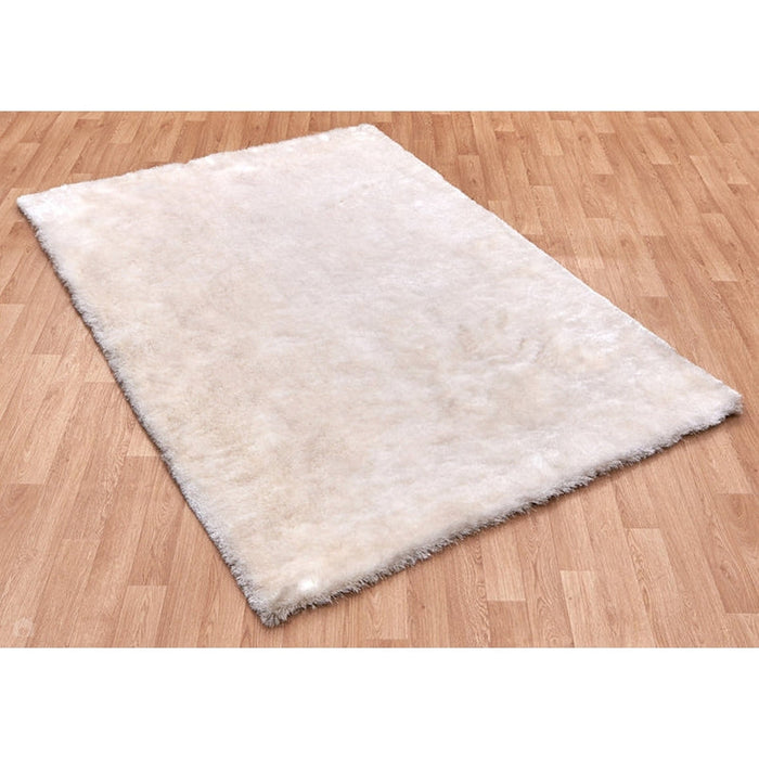 Whisper Super-Soft Fine Yarn Silky Shimmer Polyester Plain Shaggy Ivory Rug