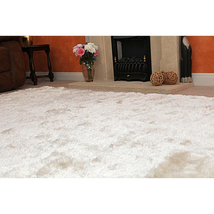 Whisper Super-Soft Fine Yarn Silky Shimmer Polyester Plain Shaggy Ivory Rug