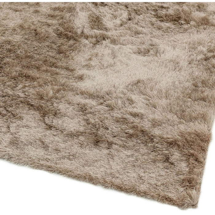 Whisper Super-Soft Fine Yarn Silky Shimmer Polyester Plain Shaggy Mocha Rug