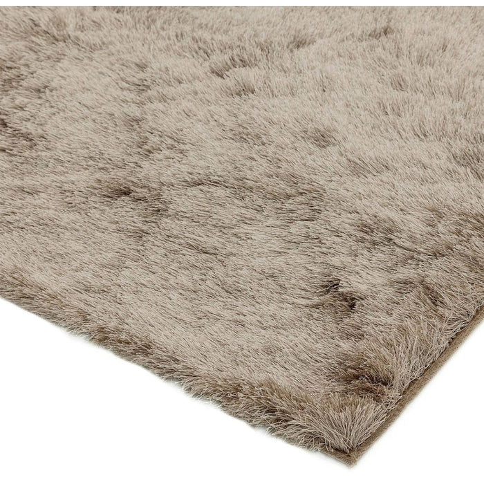 Whisper Super-Soft Fine Yarn Silky Shimmer Polyester Plain Shaggy Mocha Rug