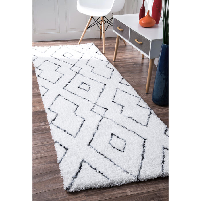 White Lattice Shag Area Rug 120x180 cm