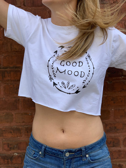 White Logo Crop Top for Women 100% Cotton Short Sleeve