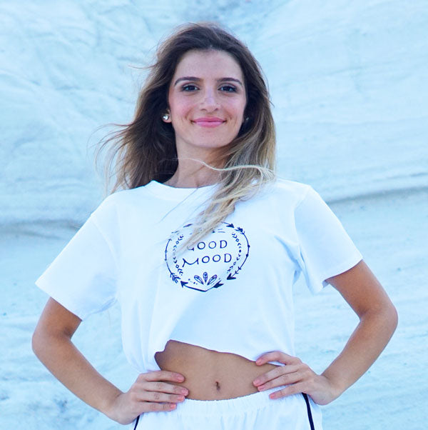 White Logo Crop Top for Women 100% Cotton Short Sleeve