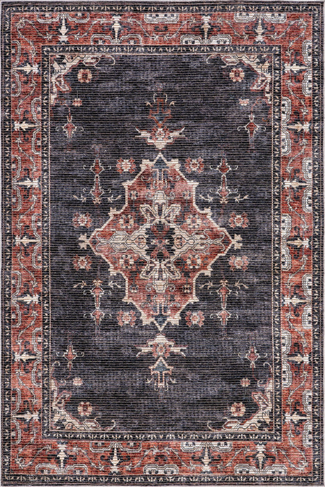 Wild Orchid Washable Area Rug In Charcoal Color