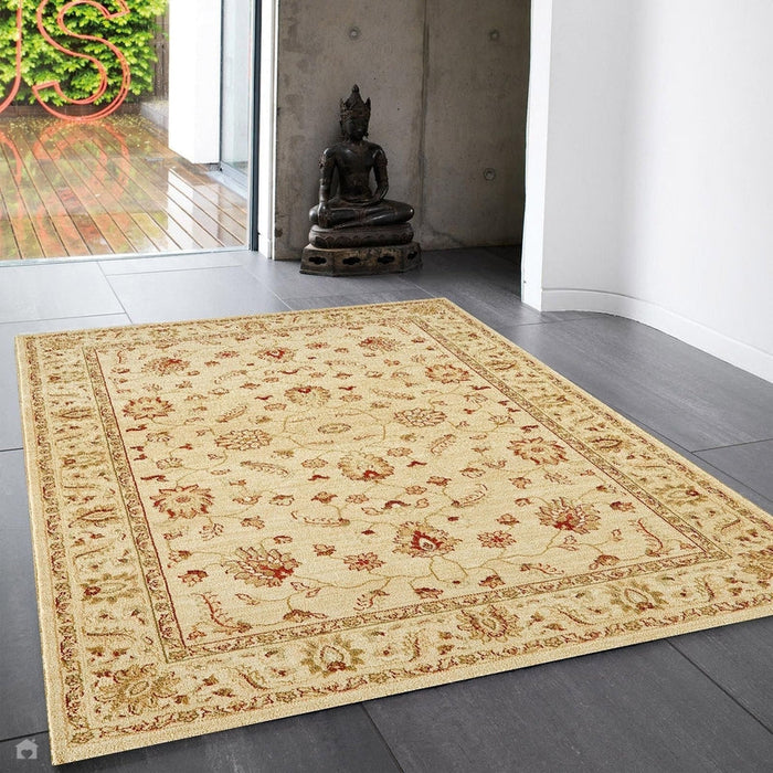 Windsor WIN04 Traditional Classic Floral Vine Bordered Beige/Natural/Multi Rug