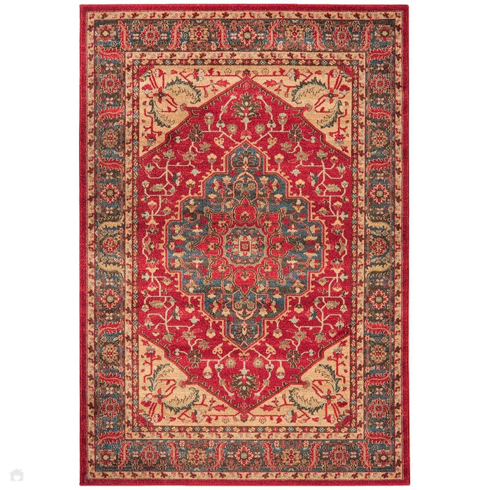 Windsor WIN08 Traditional Classic Floral Vine Medallion Border Red/Navy/Beige/Multicolour Rug