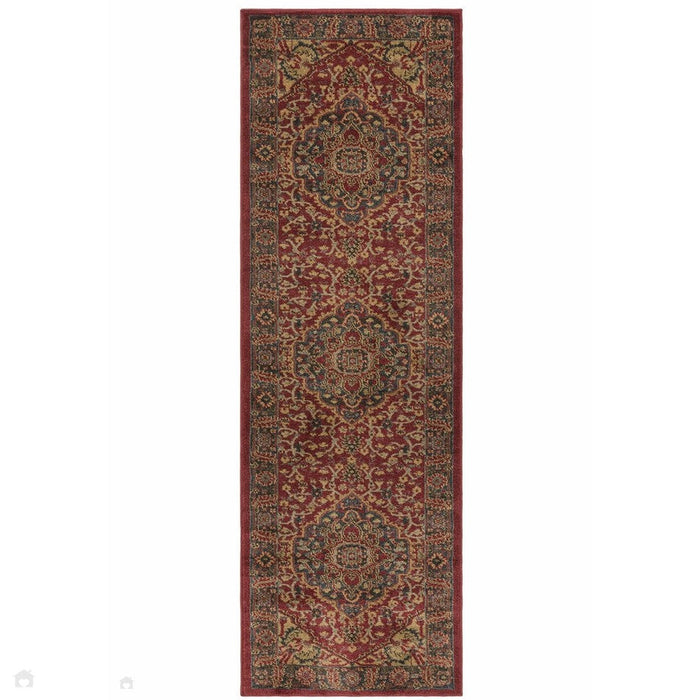 Windsor WIN08 Traditional Classic Floral Vine Medallion Border Red/Navy/Beige/Multicolour Rug