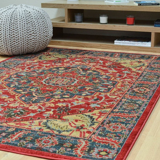 Windsor WIN08 Traditional Classic Floral Vine Medallion Border Red/Navy/Beige/Multicolour Rug