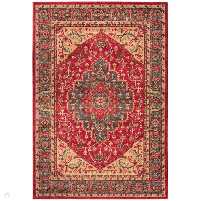 Windsor WIN08 Traditional Classic Floral Vine Medallion Border Red/Navy/Beige/Multicolour Rug