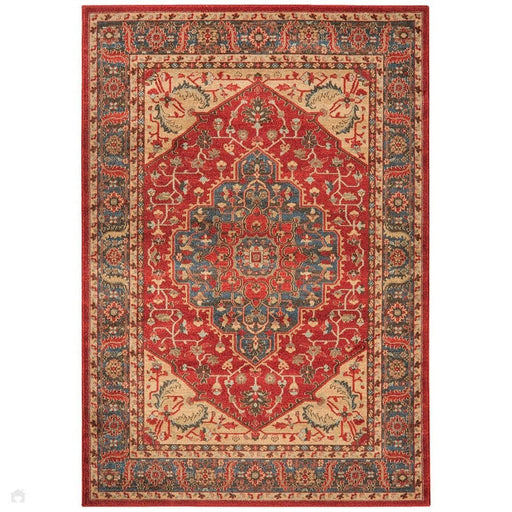 Windsor WIN08 Traditional Classic Floral Vine Medallion Border Red/Navy/Beige/Multicolour Rug