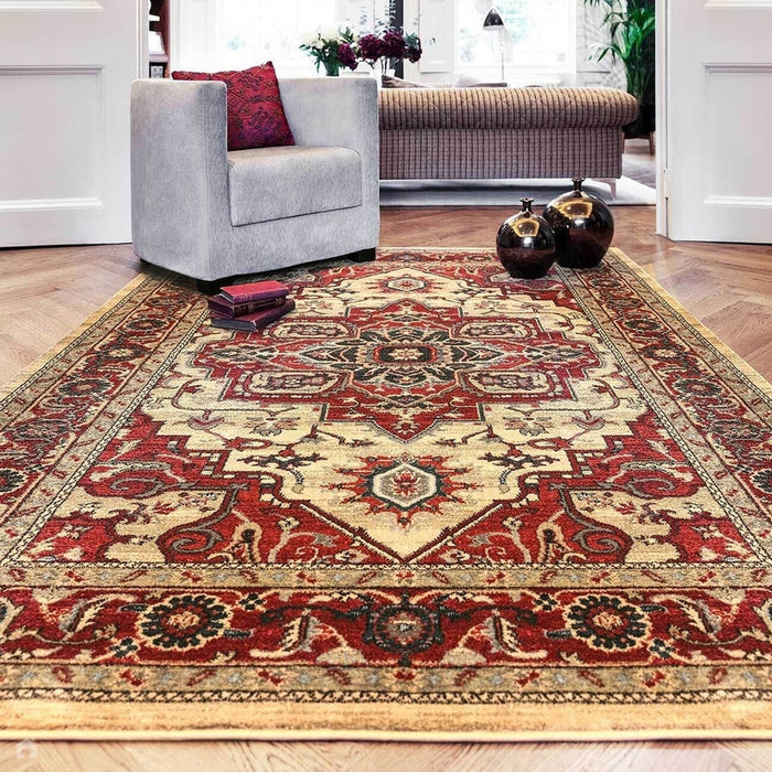 Windsor WIN10 Traditional Classic Floral Vine Medallion Border Red/Multi Rug