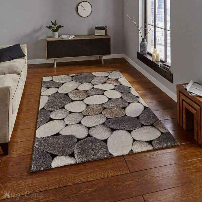 Woodland 2099 Modern Abstract Pebble Stones Cream/Grey Rug