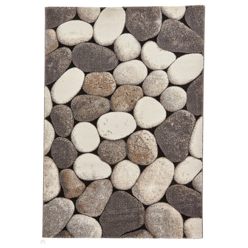 Woodland 2099 Modern Abstract Pebble Stones Cream/Grey Rug