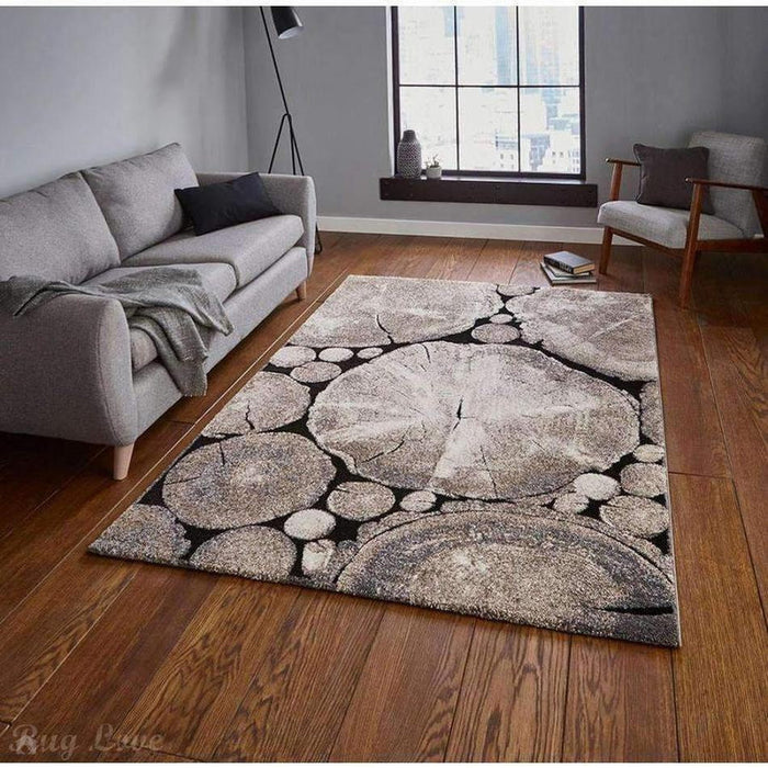 Woodland 6318 Modern Abstract Tree Trunk Beige/Black Rug