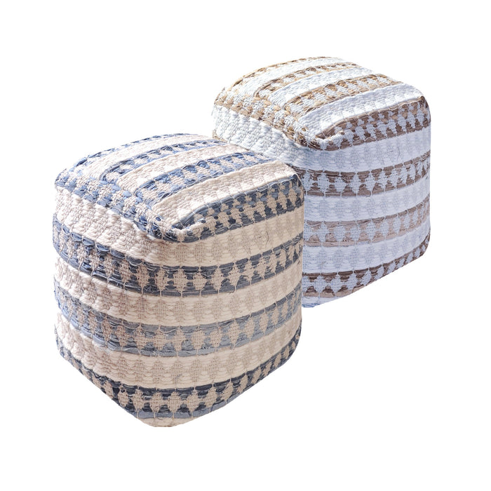 Wool And Denim Hand-Woven Pouf For Stylish Home Décor