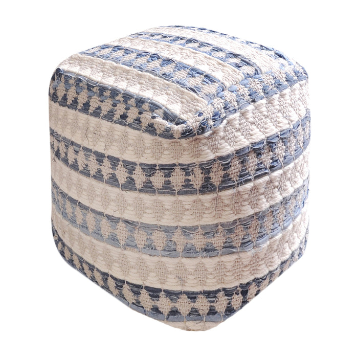 Wool And Denim Hand-Woven Pouf For Stylish Home Décor