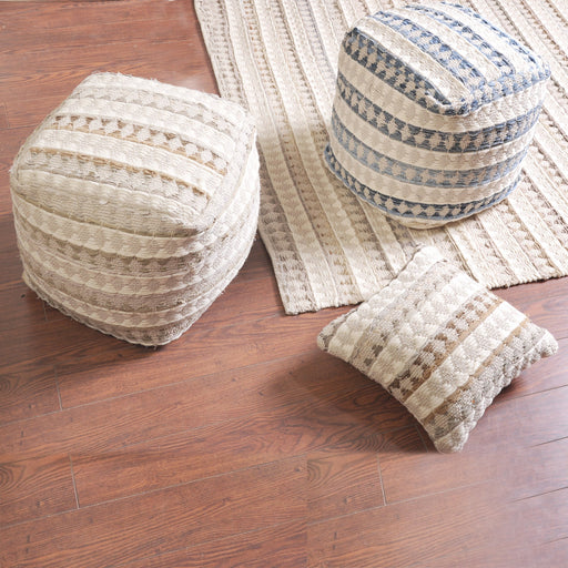 Wool And Denim Hand-Woven Pouf For Stylish Home Décor